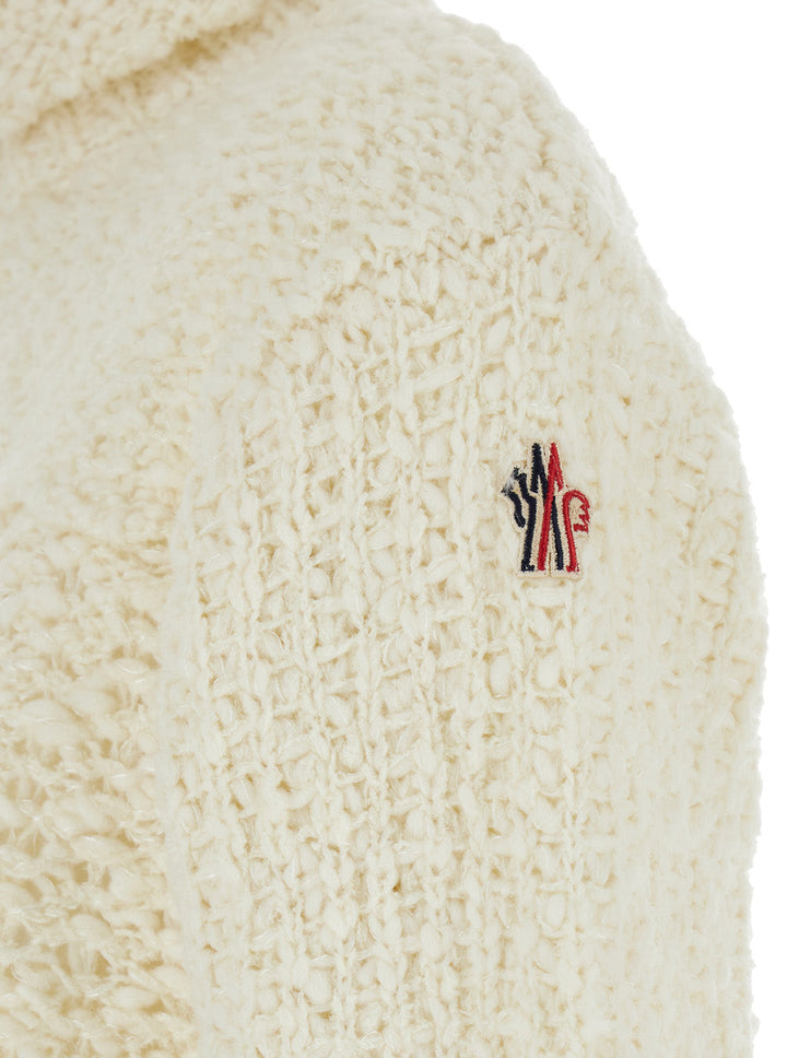 Moncler Grenoble Women White Turtleneck Sweater With Logo Patch In Virgin Wool Blend Woman