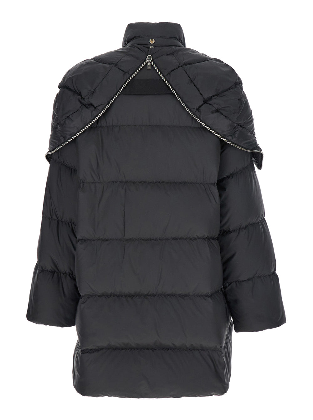 Rick Owens X Moncler Women 'Cyclopic' Black Down Jacket With Removable Hood And Logo Patch In Tech Fabric Woman