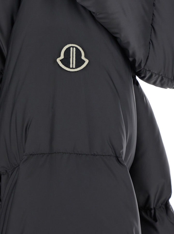 Rick Owens X Moncler Women 'Cyclopic' Black Down Jacket With Removable Hood And Logo Patch In Tech Fabric Woman