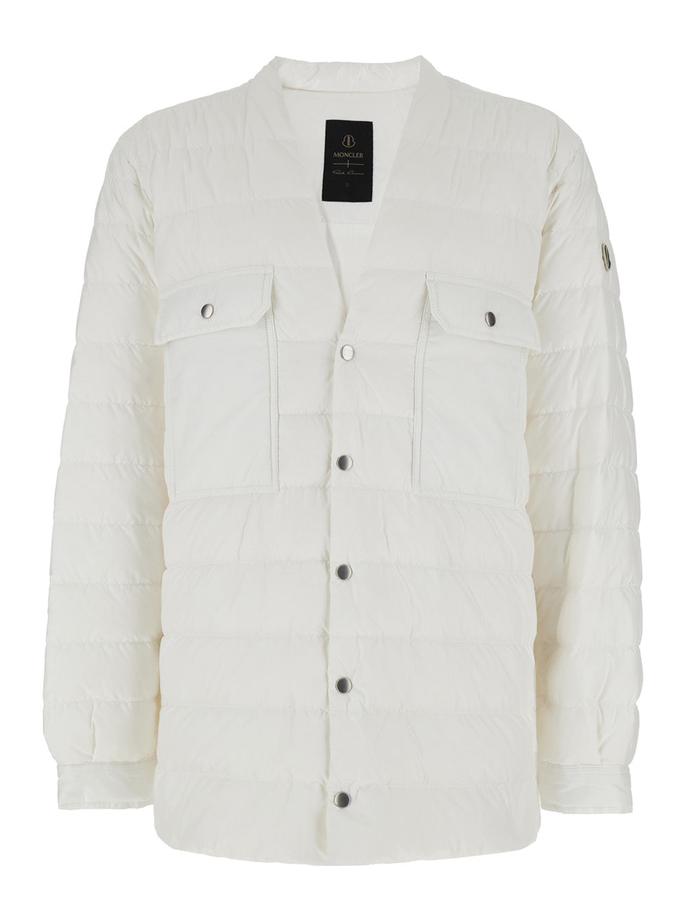 Rick Owens X Moncler Men White Down Jacket With Logo Patch On The Sleeve And Snap Buttons In Tech Fabric Man