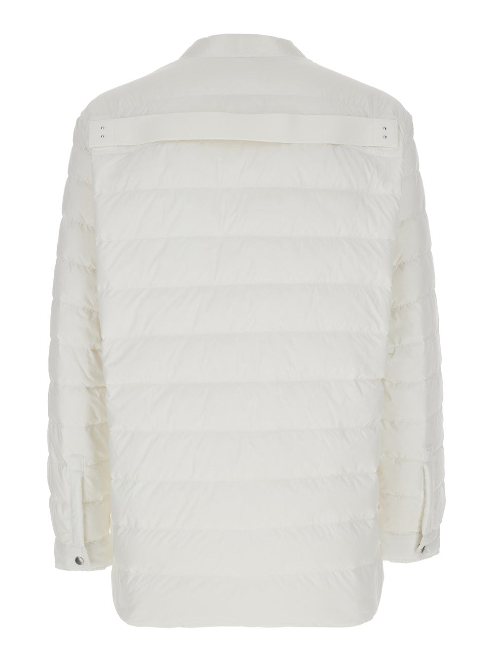 Rick Owens X Moncler Men White Down Jacket With Logo Patch On The Sleeve And Snap Buttons In Tech Fabric Man