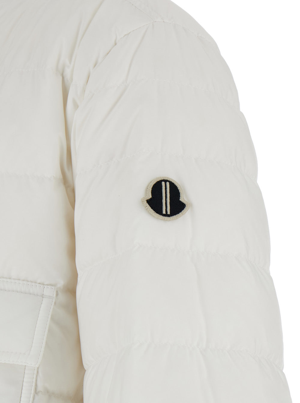 Rick Owens X Moncler Men White Down Jacket With Logo Patch On The Sleeve And Snap Buttons In Tech Fabric Man