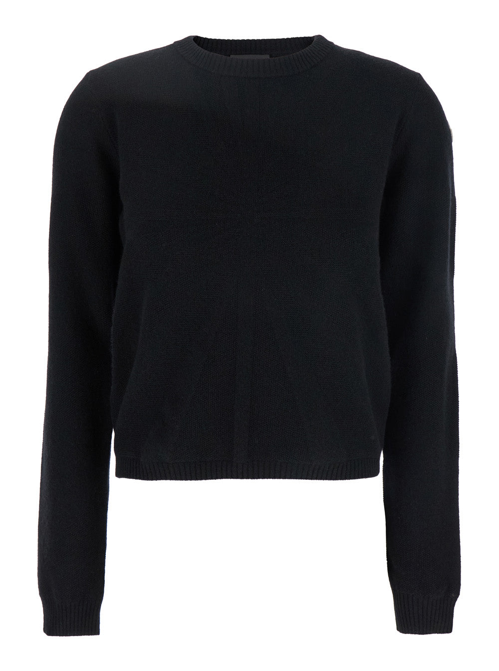 Rick Owens X Moncler Women 'Biker' Black Crewneck Sweater With Logo Patch On The Sleeve In Wool And Cashmere Blend Woman