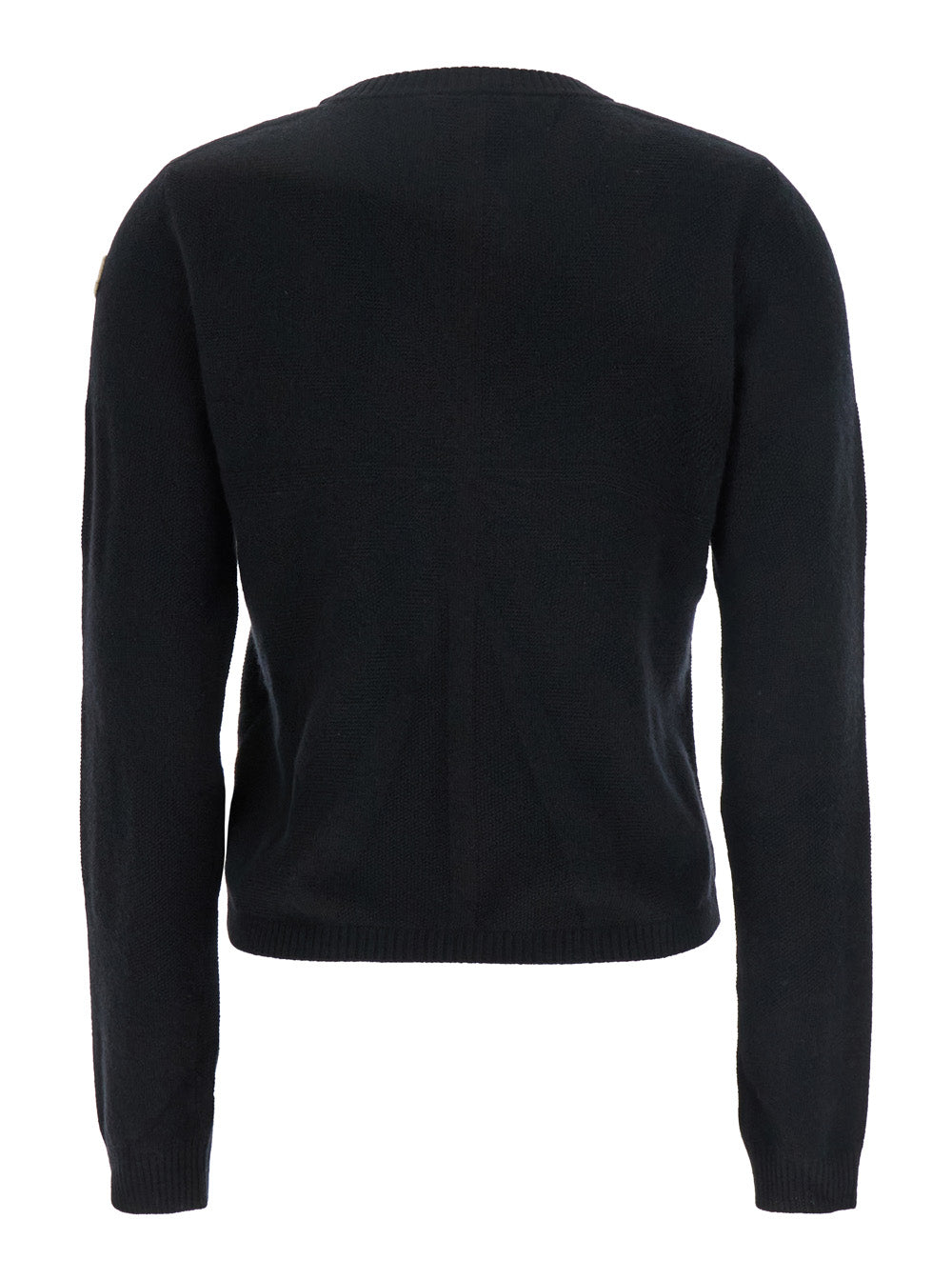 Rick Owens X Moncler Women 'Biker' Black Crewneck Sweater With Logo Patch On The Sleeve In Wool And Cashmere Blend Woman