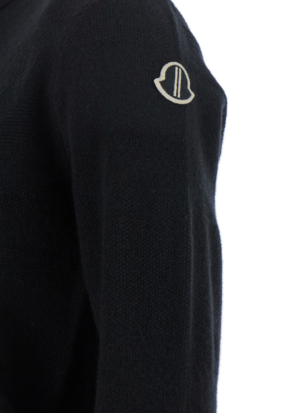 Rick Owens X Moncler Women 'Biker' Black Crewneck Sweater With Logo Patch On The Sleeve In Wool And Cashmere Blend Woman