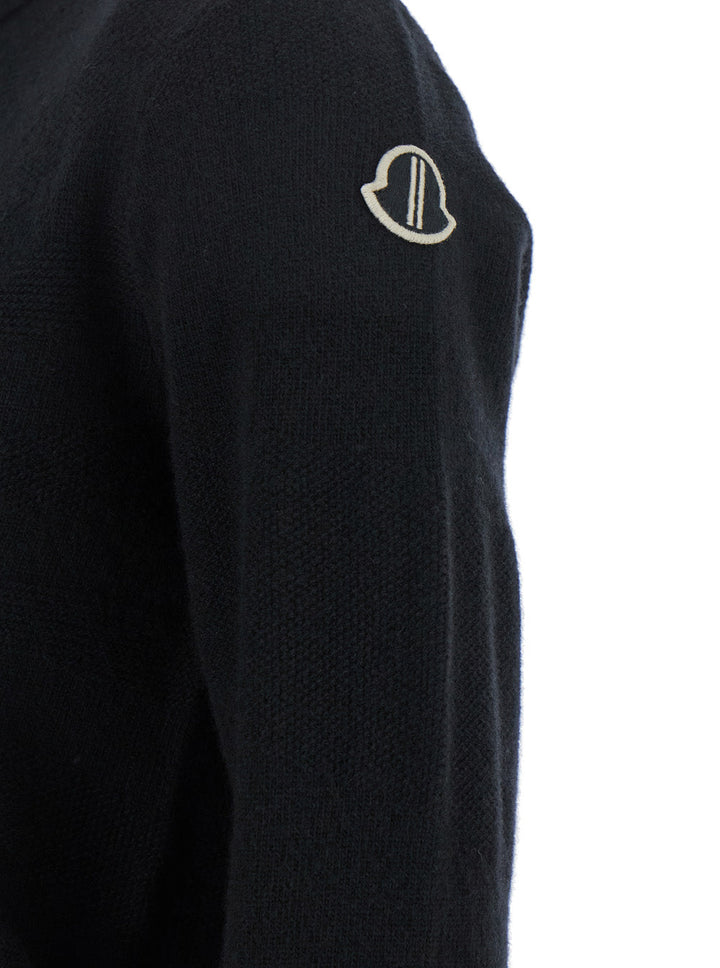 Rick Owens X Moncler Women 'Biker' Black Crewneck Sweater With Logo Patch On The Sleeve In Wool And Cashmere Blend Woman