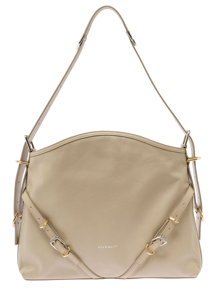 Givenchy Women 'Voyou' Beige Shoulder Bag With Embossed Logo In Smooth Leather Woman
