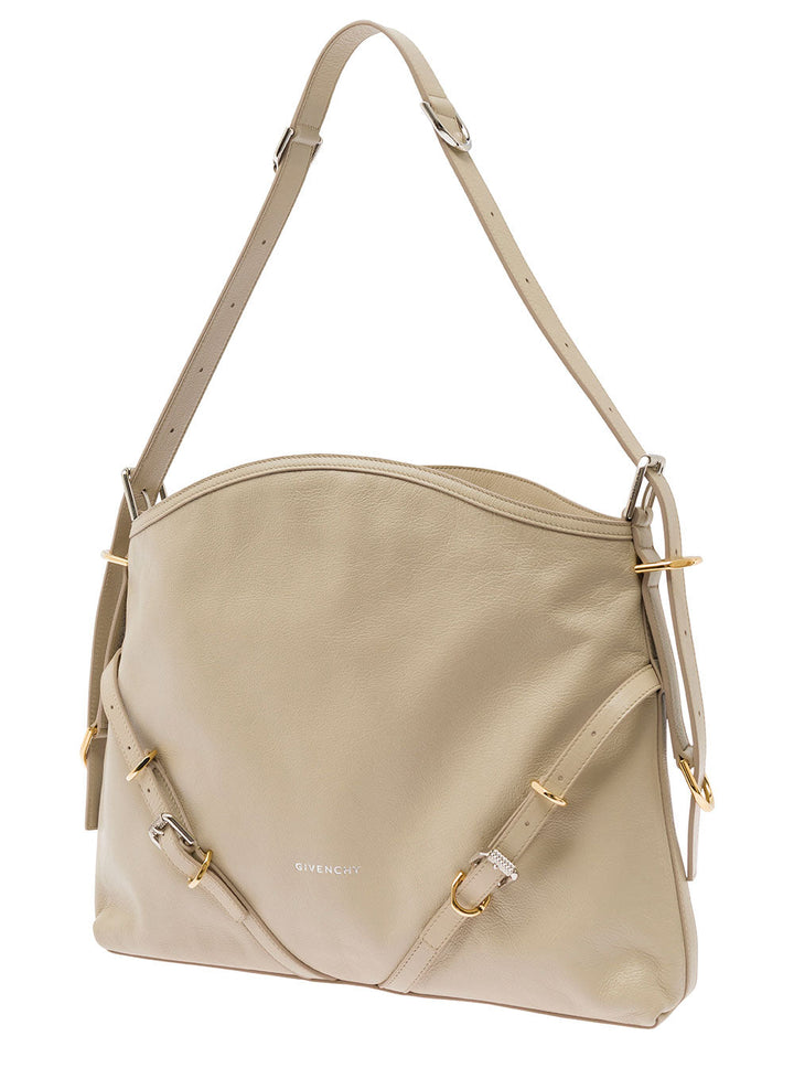 Givenchy Women 'Voyou' Beige Shoulder Bag With Embossed Logo In Smooth Leather Woman