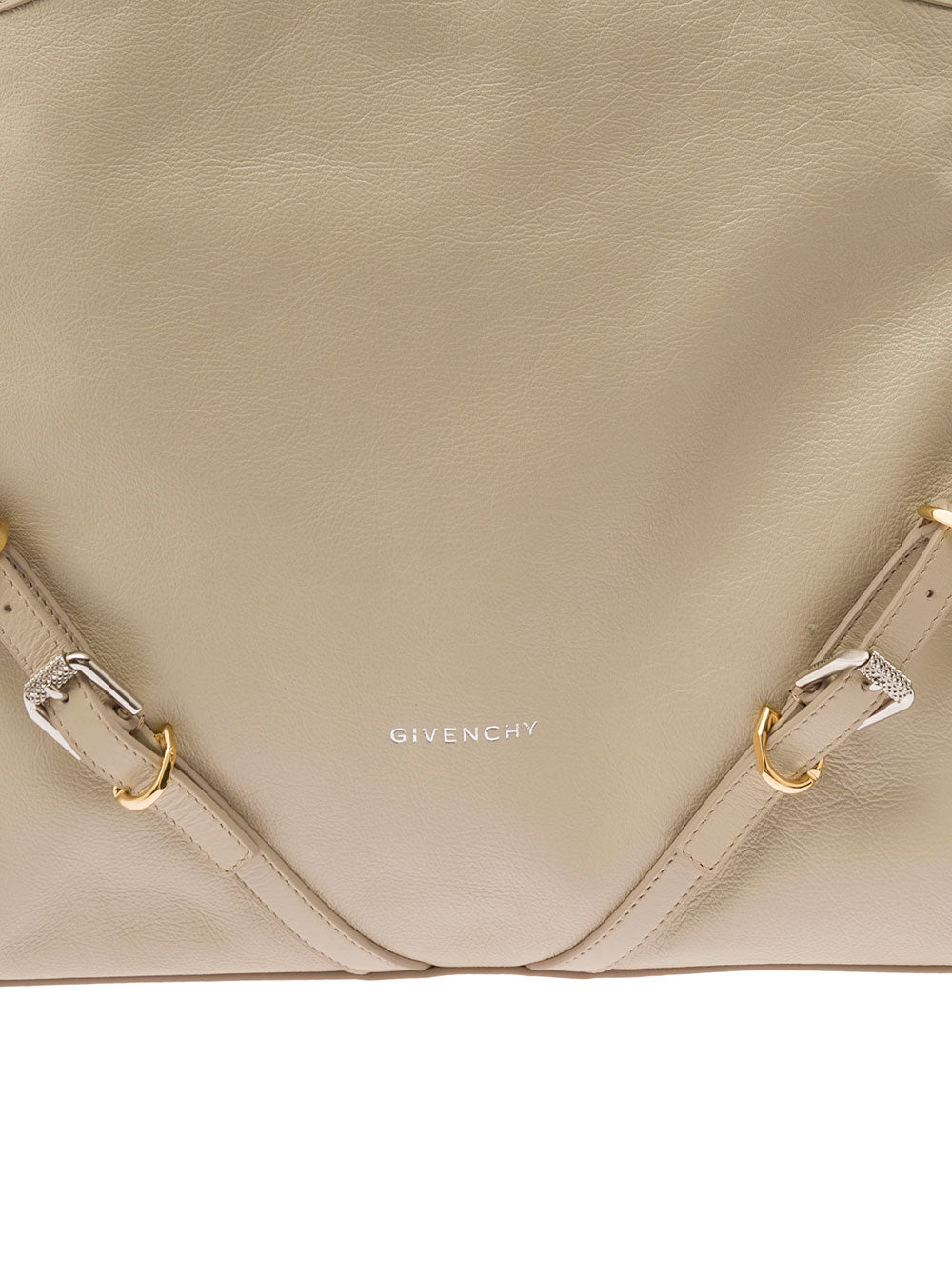 Givenchy Women 'Voyou' Beige Shoulder Bag With Embossed Logo In Smooth Leather Woman