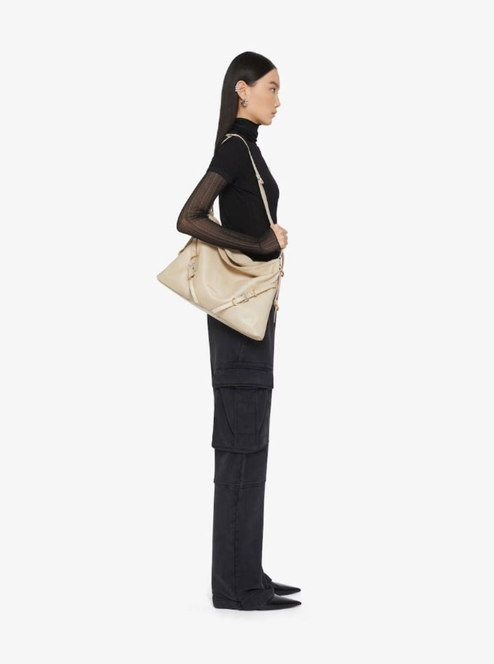 Givenchy Women 'Voyou' Beige Shoulder Bag With Embossed Logo In Smooth Leather Woman