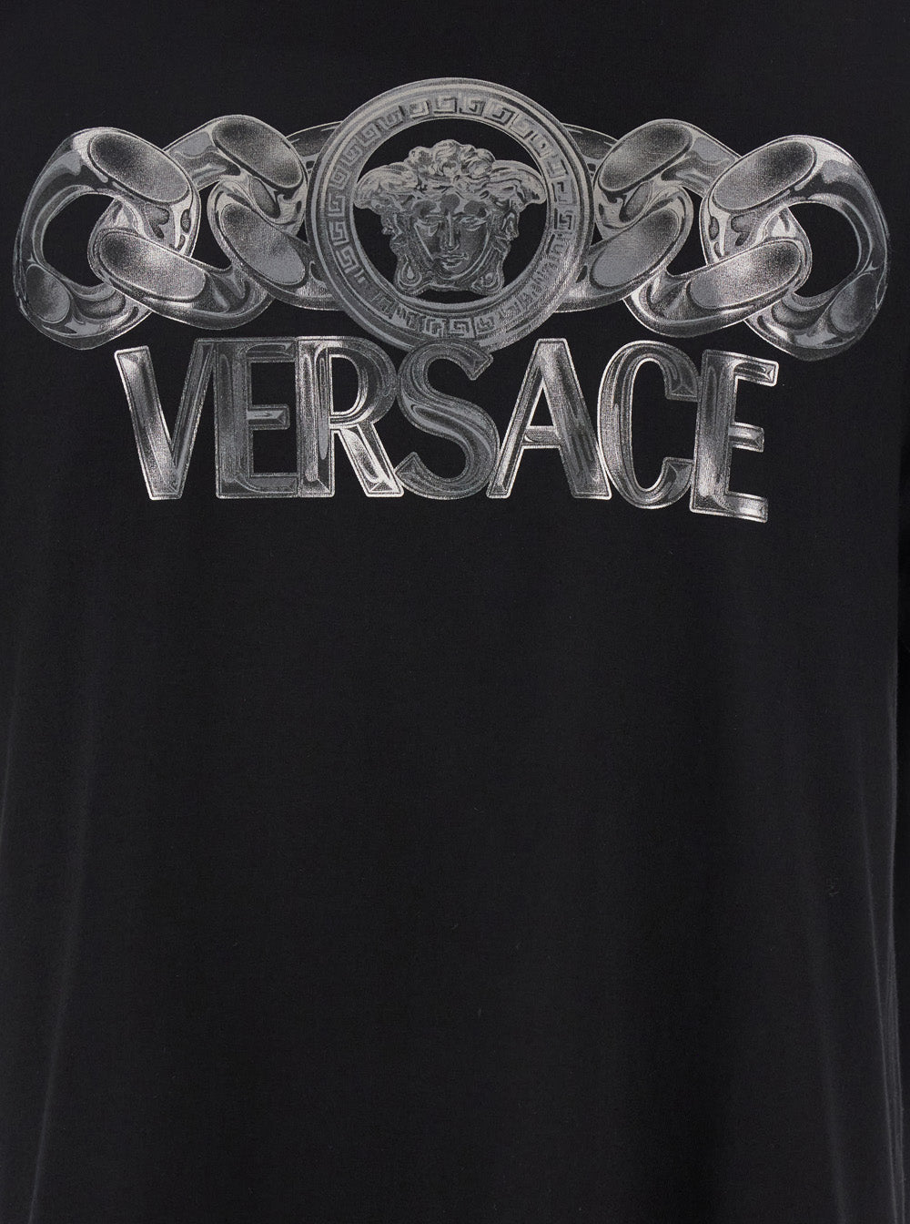 Versace Men Black T-Shirt With Medusa Head Logo Print On The Front In Cotton Man