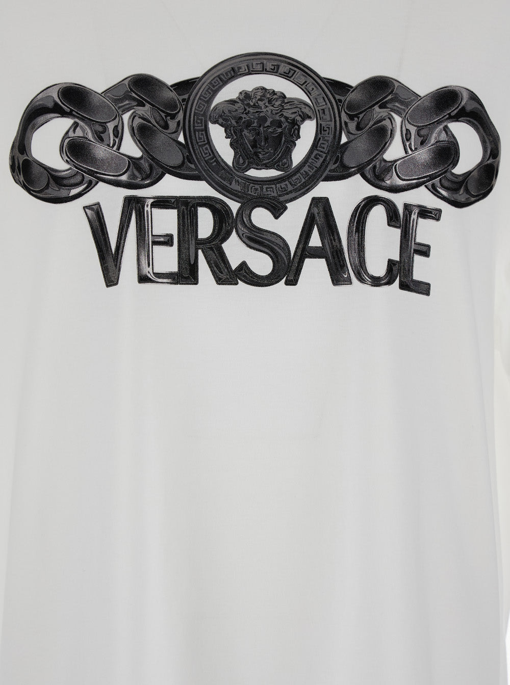 Versace Men White T-Shirt With Medusa Head Logo Print On The Front In Cotton Man