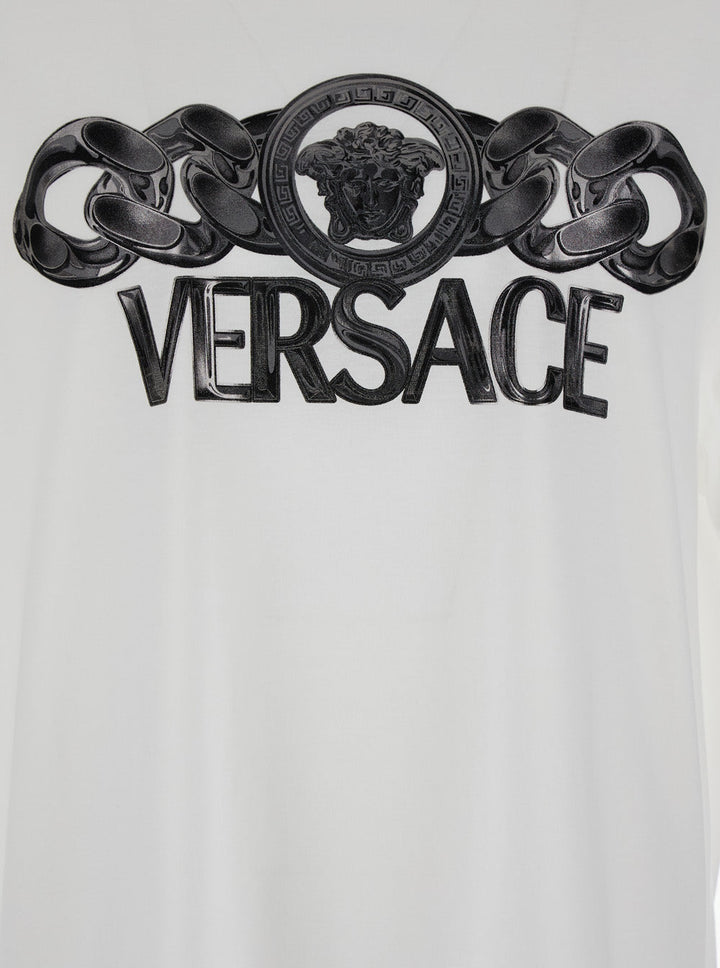 Versace Men White T-Shirt With Medusa Head Logo Print On The Front In Cotton Man