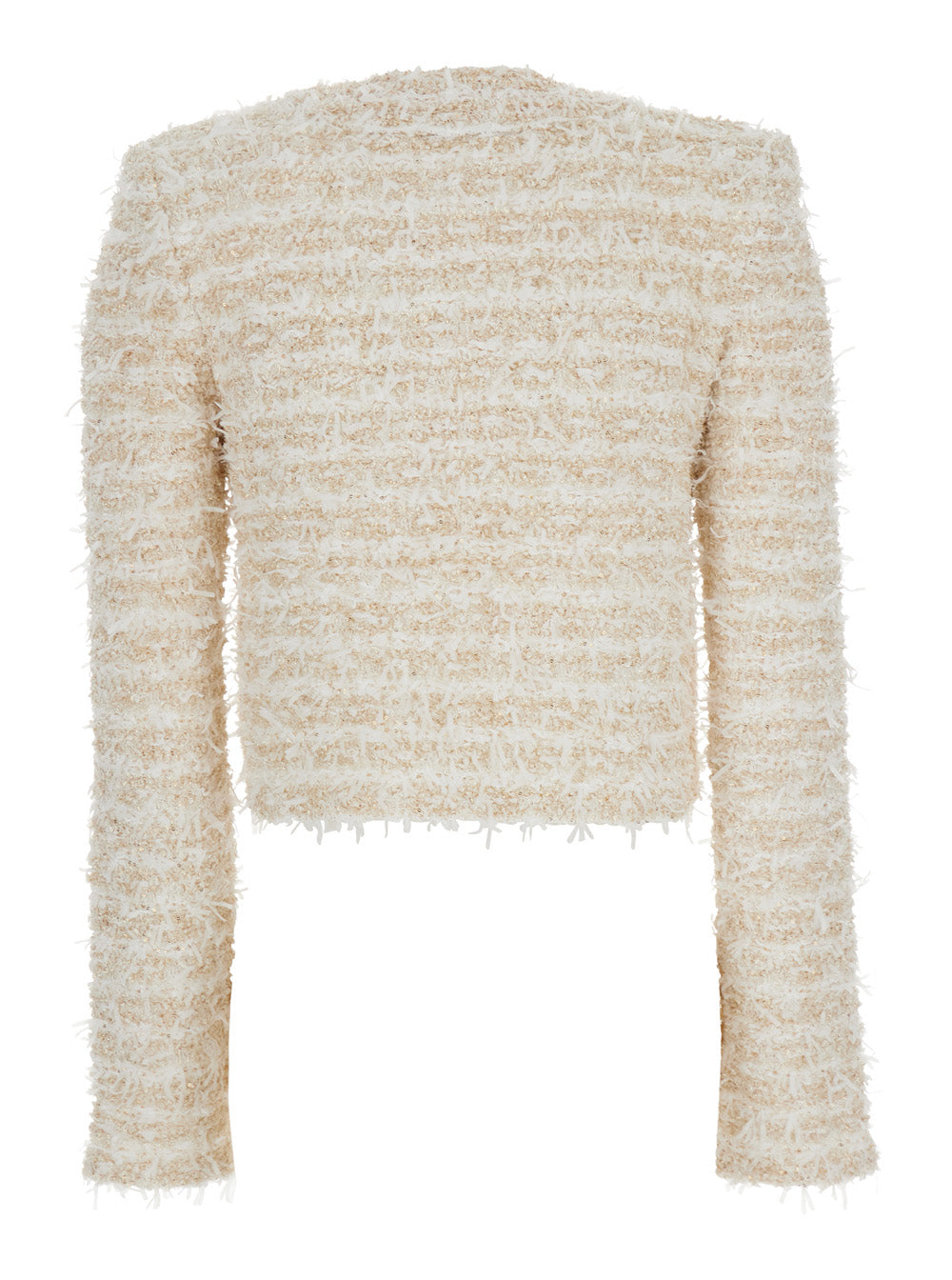 Balmain Women White Crewneck Cardigan With Jewel Buttons In Tech Fabric Woman