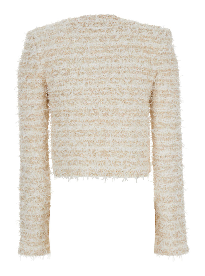 Balmain Women White Crewneck Cardigan With Jewel Buttons In Tech Fabric Woman