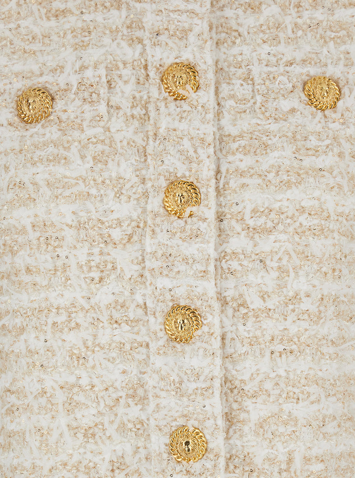 Balmain Women White Crewneck Cardigan With Jewel Buttons In Tech Fabric Woman