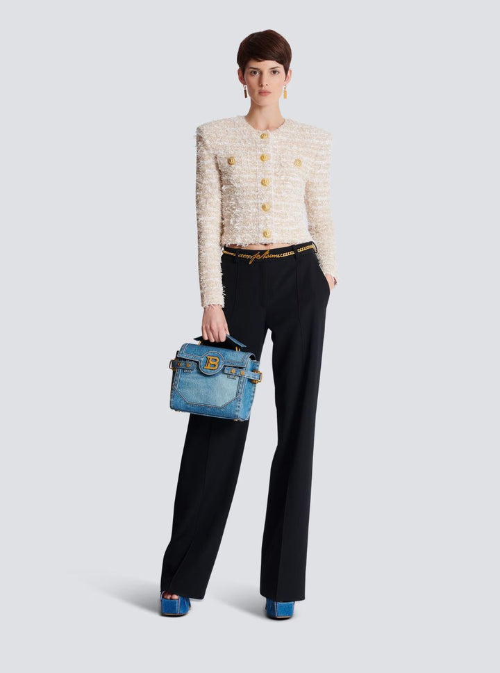 Balmain Women White Crewneck Cardigan With Jewel Buttons In Tech Fabric Woman