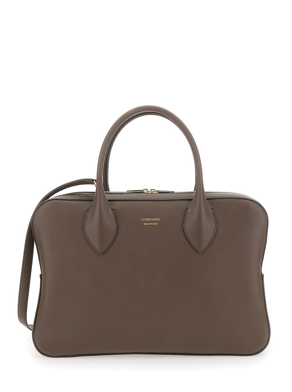 Ferragamo Women Brown Handbag With Three Zips And Logo Printed On The Front In Leather Woman