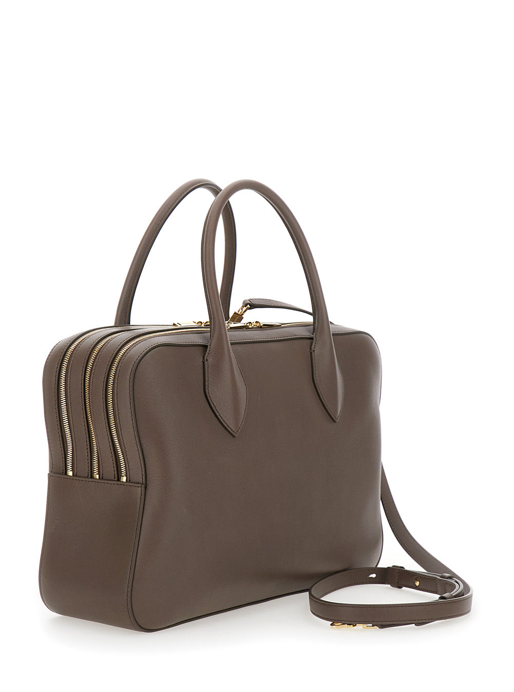 Ferragamo Women Brown Handbag With Three Zips And Logo Printed On The Front In Leather Woman