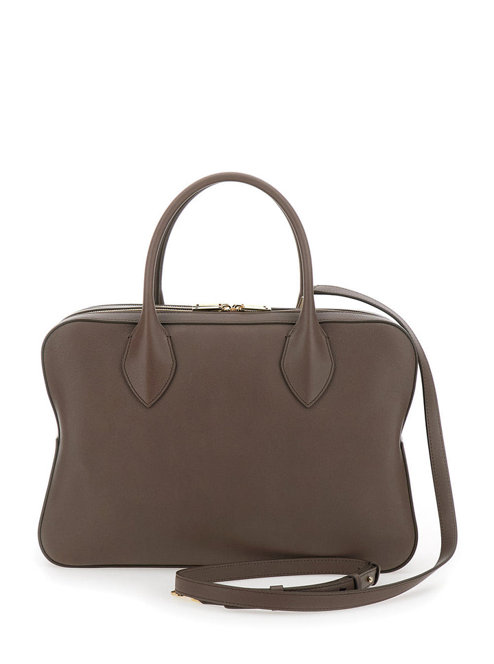 Ferragamo Women Brown Handbag With Three Zips And Logo Printed On The Front In Leather Woman