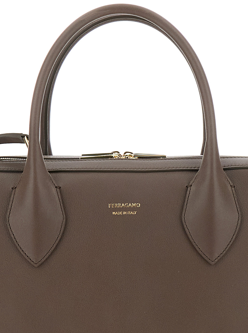 Ferragamo Women Brown Handbag With Three Zips And Logo Printed On The Front In Leather Woman