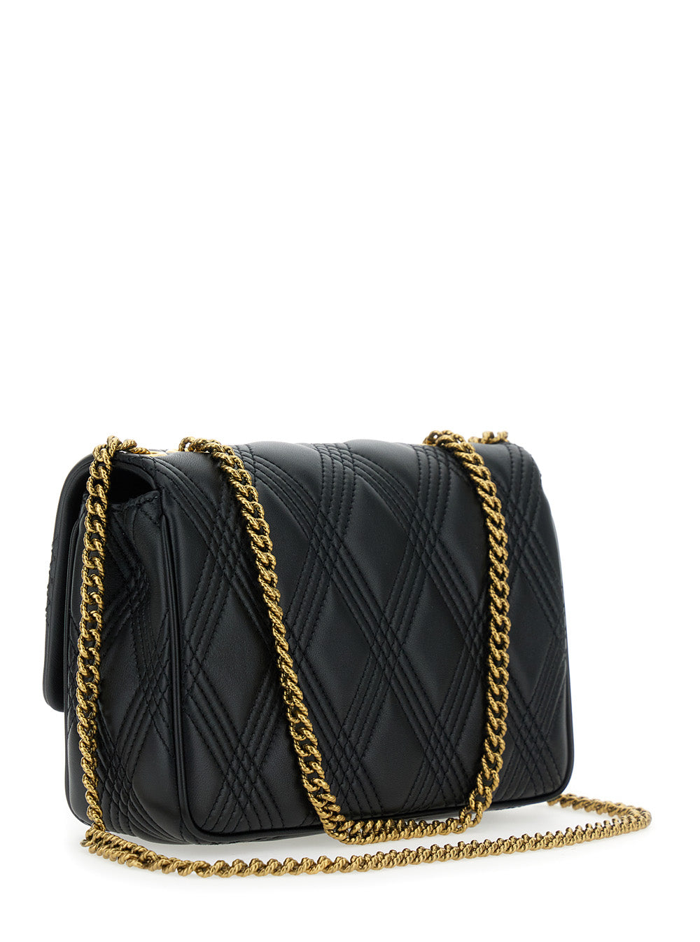Valentino Garavani Women 'Quiltie 67' Black Shoulder Bag With Vlogo Metallic Plate On The Front In Quilted Leather Woman