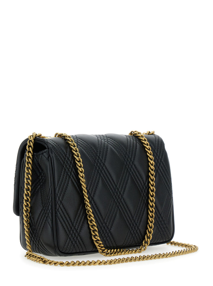 Valentino Garavani Women 'Quiltie 67' Black Shoulder Bag With Vlogo Metallic Plate On The Front In Quilted Leather Woman