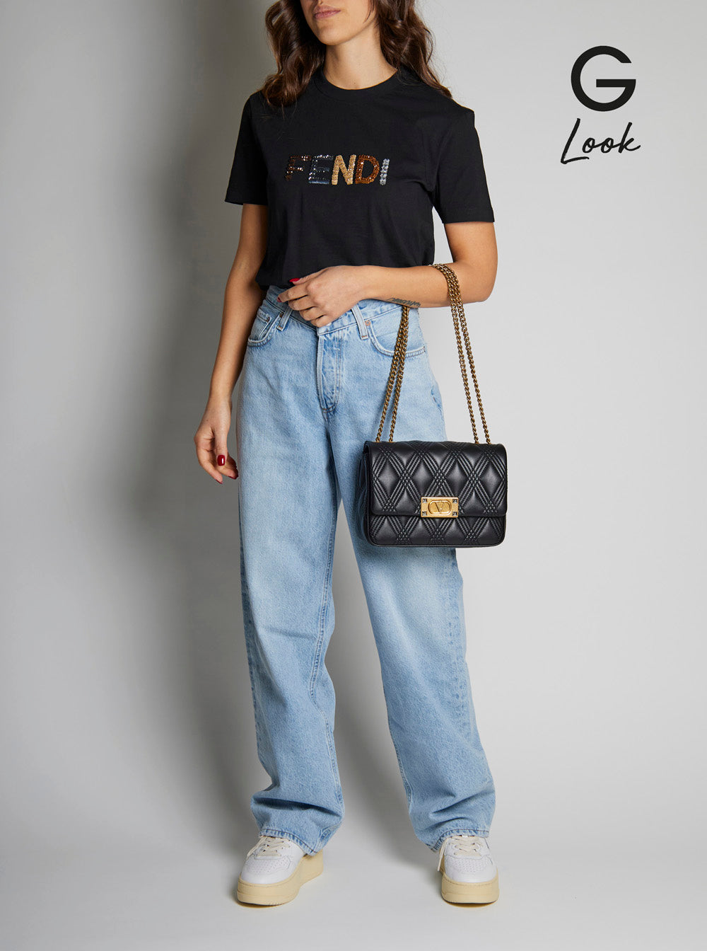 Valentino Garavani Women 'Quiltie 67' Black Shoulder Bag With Vlogo Metallic Plate On The Front In Quilted Leather Woman