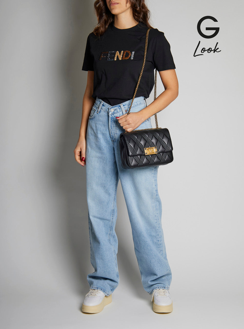 Valentino Garavani Women 'Quiltie 67' Black Shoulder Bag With Vlogo Metallic Plate On The Front In Quilted Leather Woman