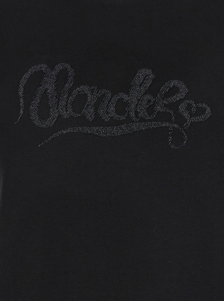 Moncler Women Black T-Shirt With Logo Embroidered On The Front In Cotton Woman