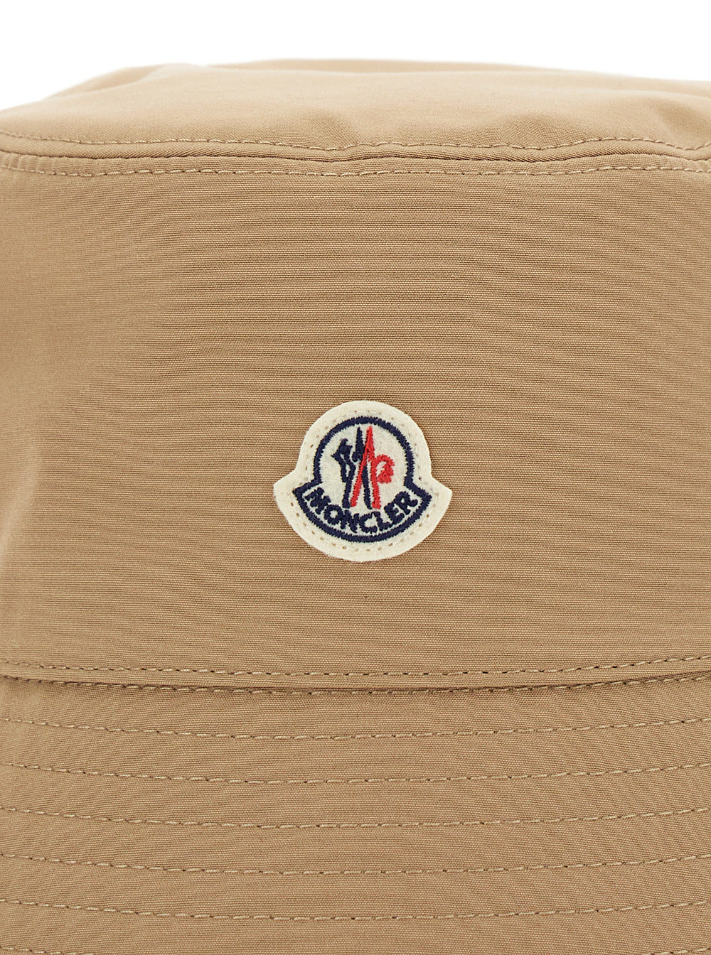 Moncler Women Beige Bucket Hat With Dropped Wide Brim And Logo Patch On The Front In Cotton Blend Woman
