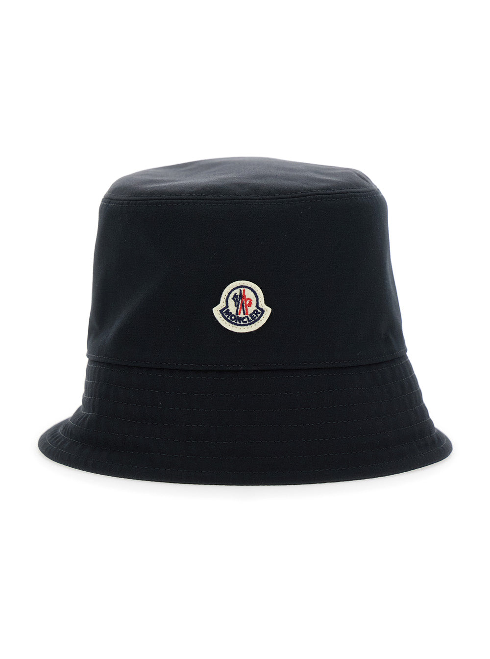 Moncler Women Black Bucket Hat With Dropped Wide Brim And Logo Patch On The Front In Cotton Blend Woman