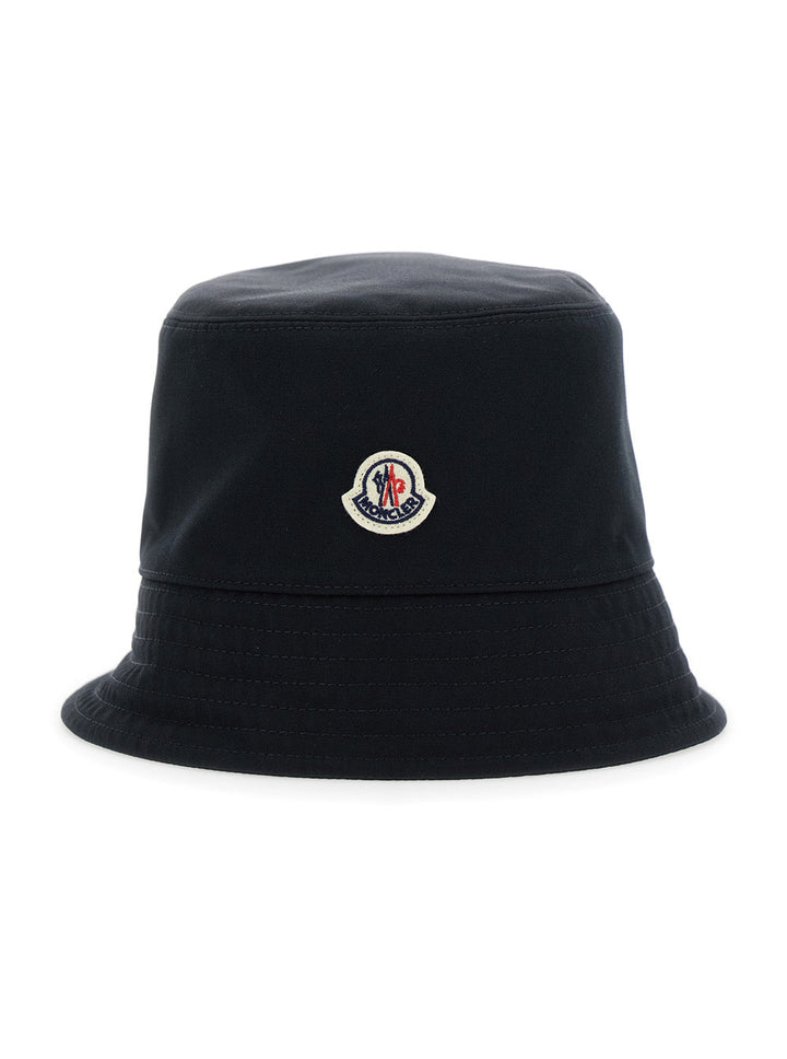 Moncler Women Black Bucket Hat With Dropped Wide Brim And Logo Patch On The Front In Cotton Blend Woman