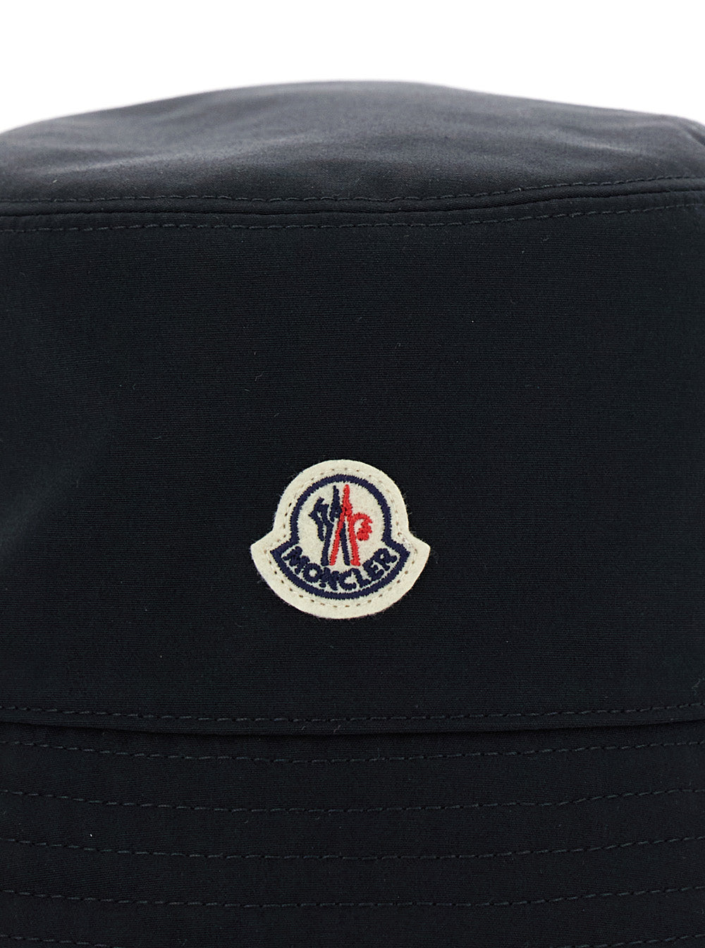 Moncler Women Black Bucket Hat With Dropped Wide Brim And Logo Patch On The Front In Cotton Blend Woman