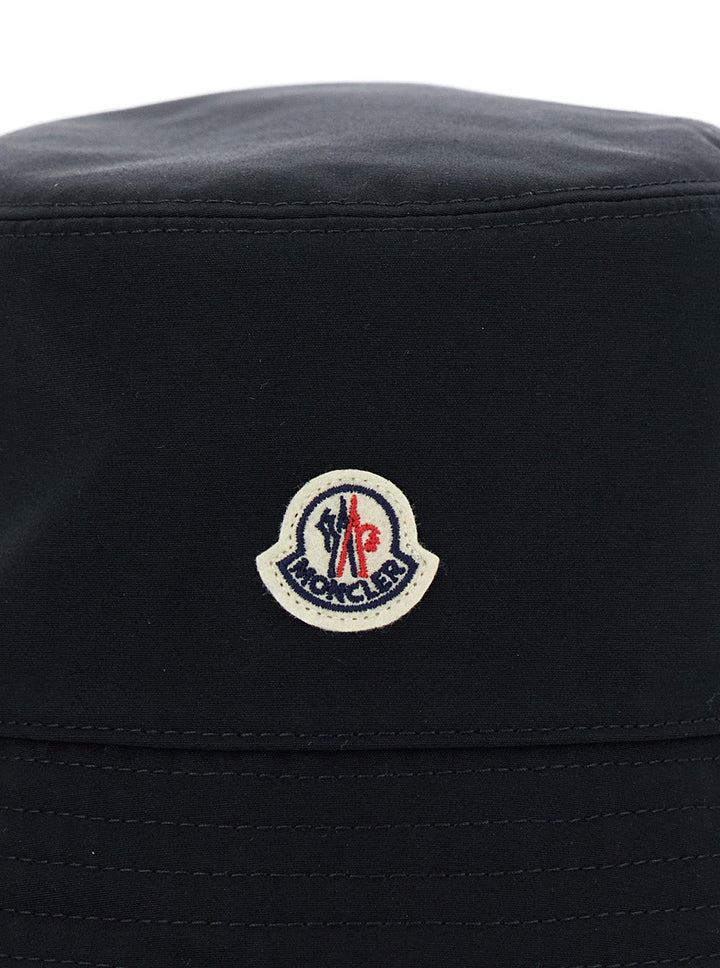 Moncler Women Black Bucket Hat With Dropped Wide Brim And Logo Patch On The Front In Cotton Blend Woman