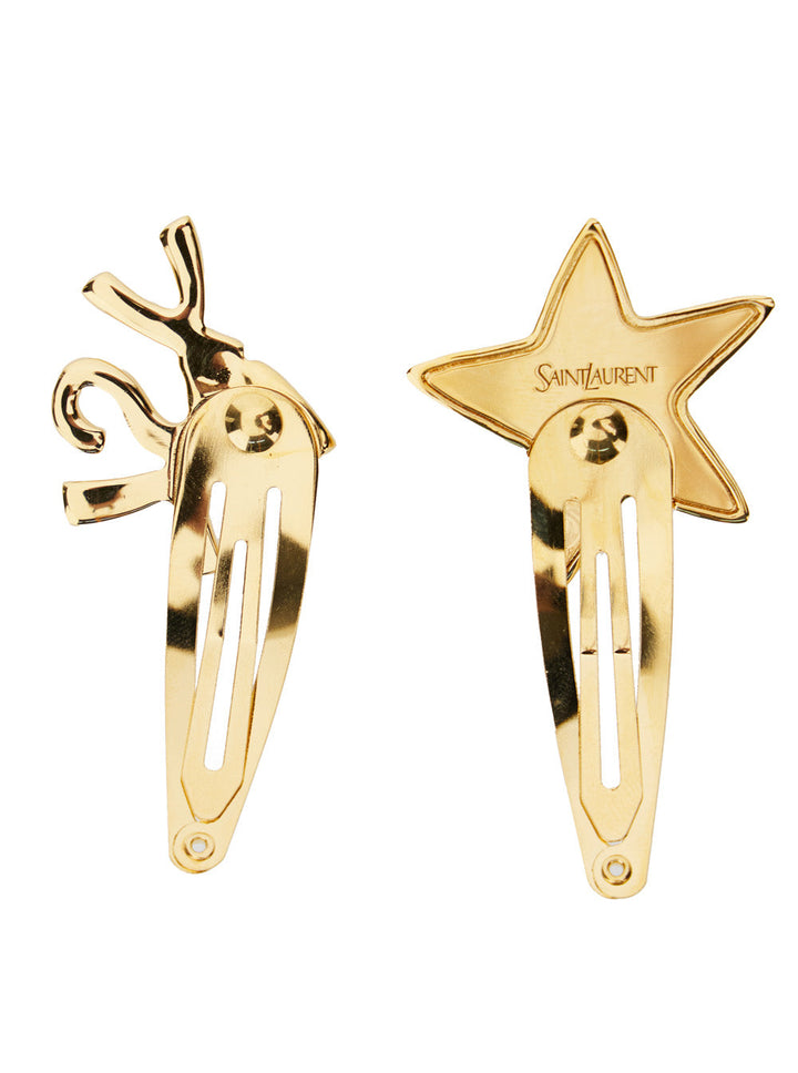 Saint Laurent Women Metallic Set Of Two Hair Clips With Cassandre Heart And Starfish In Metal Woman