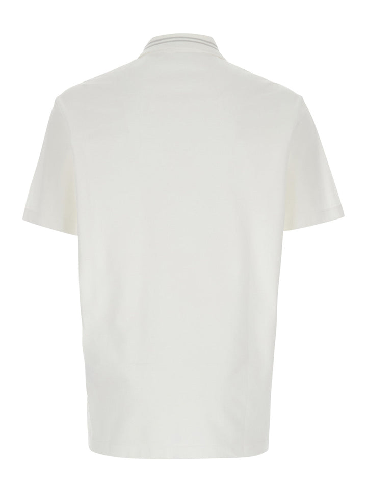 Versace Men White Polo Shirt With Medusa Detail On The Collar In Cotton Man