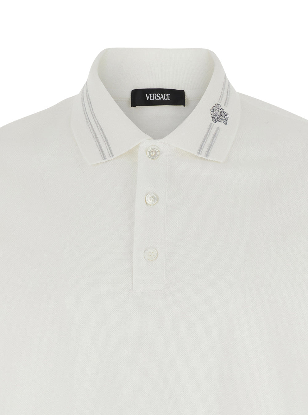 Versace Men White Polo Shirt With Medusa Detail On The Collar In Cotton Man