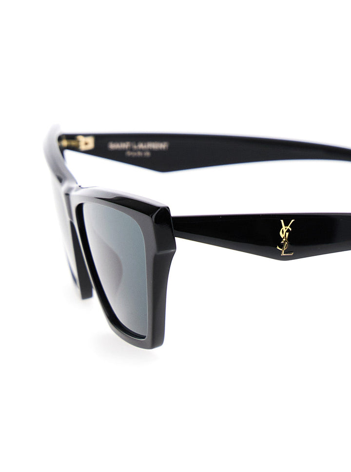 Saint Laurent Women Black Sunglasses With Rectangular Frame And Cassandre Logo On Temples In Acetate Woman