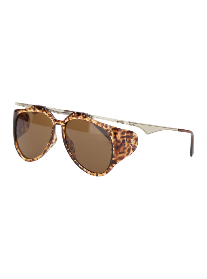 Saint Laurent Women 'Amelia' Brown Sunglasses With Floating Frame And Tortoiseshell Print In Acetate Woman