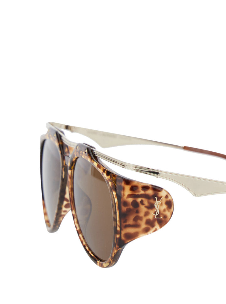 Saint Laurent Women 'Amelia' Brown Sunglasses With Floating Frame And Tortoiseshell Print In Acetate Woman