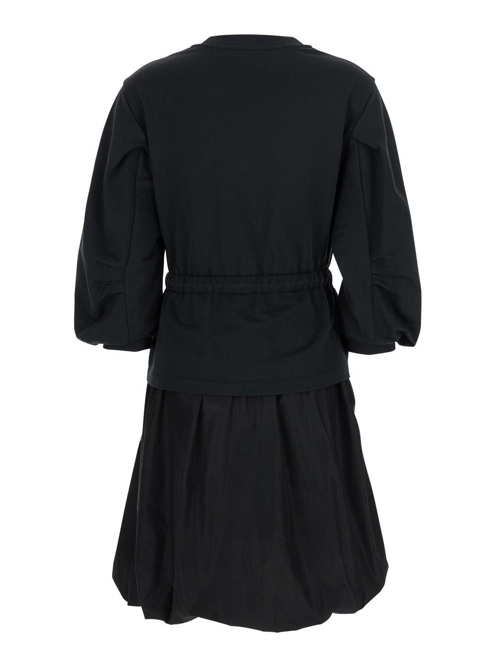Moncler Women Black Dress With Elastic Waist And Logo Patch On The Sleeve In Tech Fabric Woman