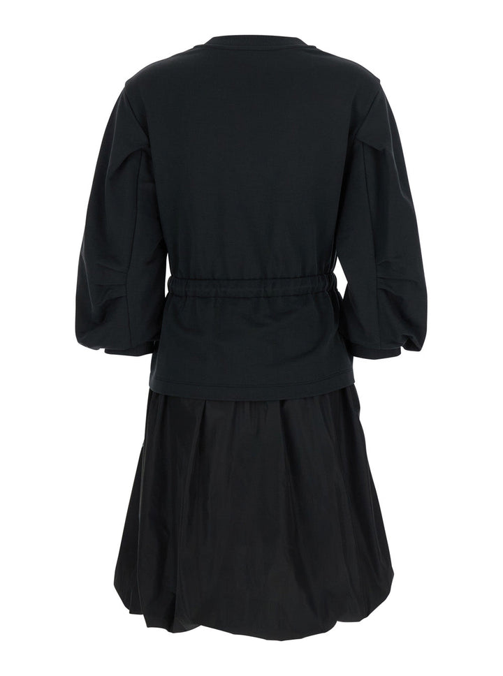 Moncler Women Black Dress With Elastic Waist And Logo Patch On The Sleeve In Tech Fabric Woman