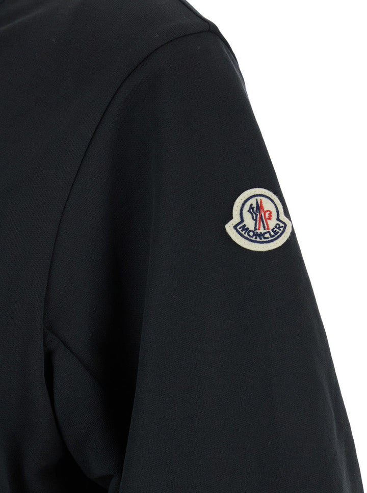 Moncler Women Black Dress With Elastic Waist And Logo Patch On The Sleeve In Tech Fabric Woman