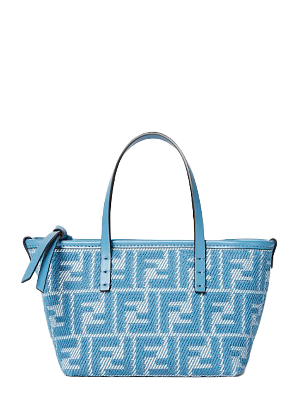 Blue handbag with a pattern on a white background