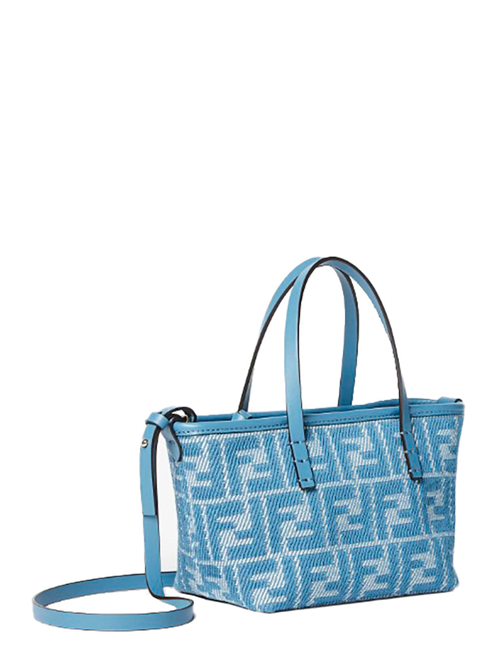 Blue handbag with a brand logo on a white background