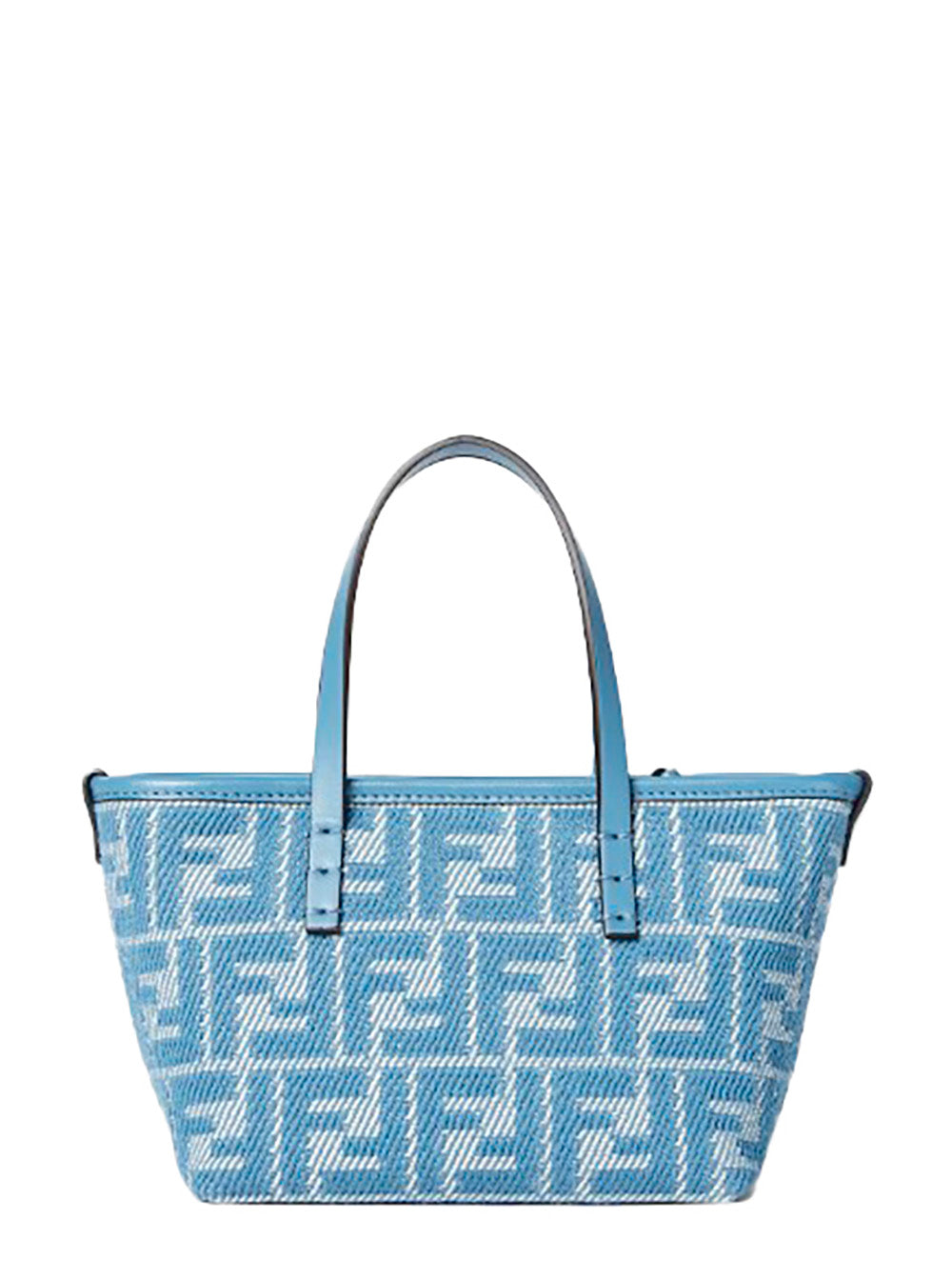 Blue handbag with a pattern on a white background