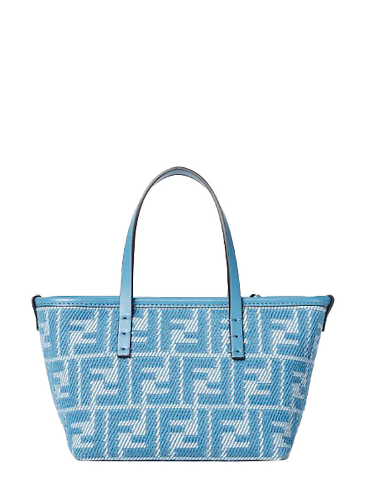 Blue handbag with a pattern on a white background