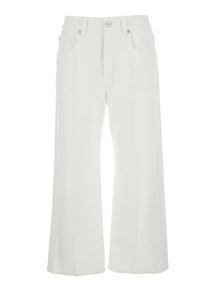 Brunello Cucinelli Women White Jeans With Wide Leg And Monil Detail On The Rear In Denim Woman