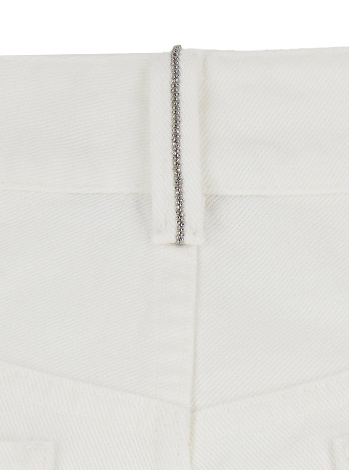 Brunello Cucinelli Women White Jeans With Wide Leg And Monil Detail On The Rear In Denim Woman